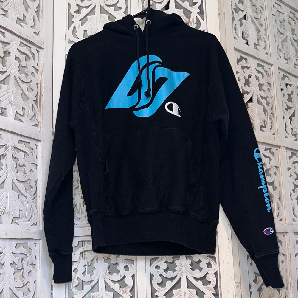 Counter Logic Gaming, CLG, Champion Black Hoodie with Blue Graphic Logo